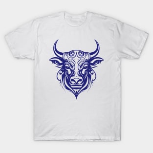 Blue taurus bull tribal design T-Shirt